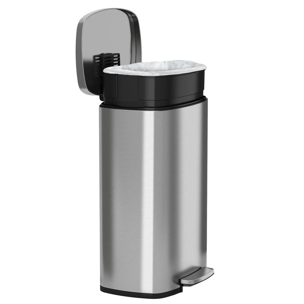 Brushed Stainless Steel 13 Gallon Step Trash Can with Odor Control