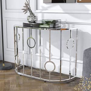 Freys 42.13 in. Chrome Glass Console Table