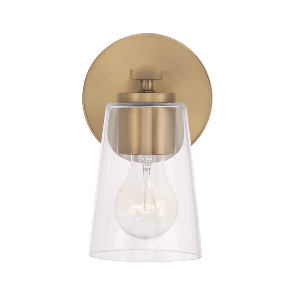 Aged Brass Dimmable Sconce with Clear Glass Shade