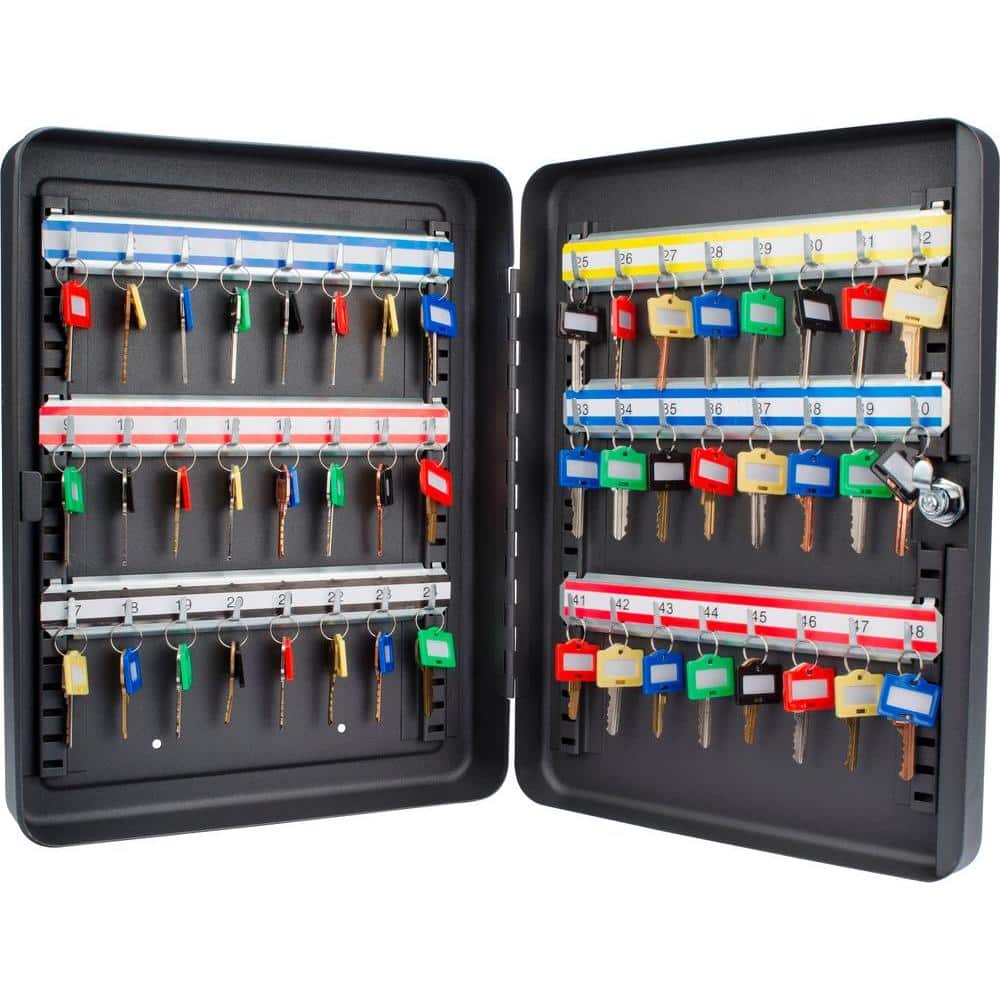 Matte Black Steel Wall-Mount Key Cabinet with Lock, 48 Hooks