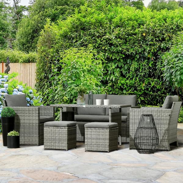 Grey rattan cube online patio set