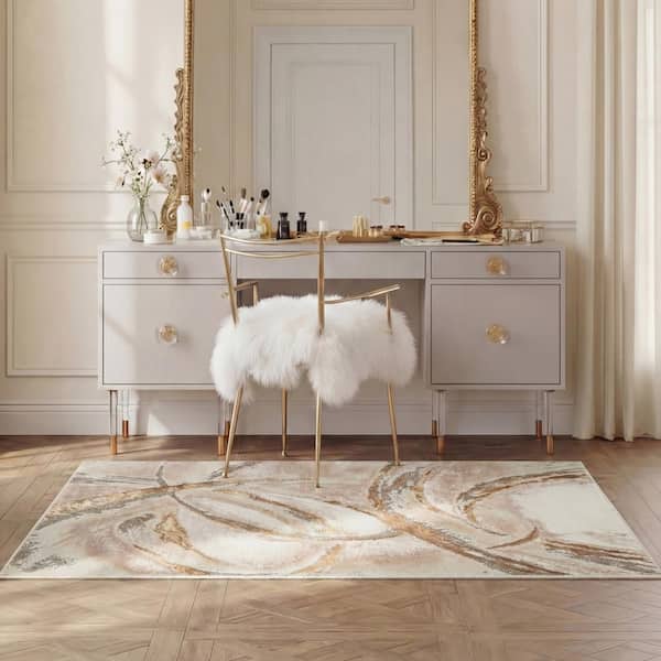 Splash Beige Grey 3 ft. x 5 ft. Brushstroke Contemporary Area Rug