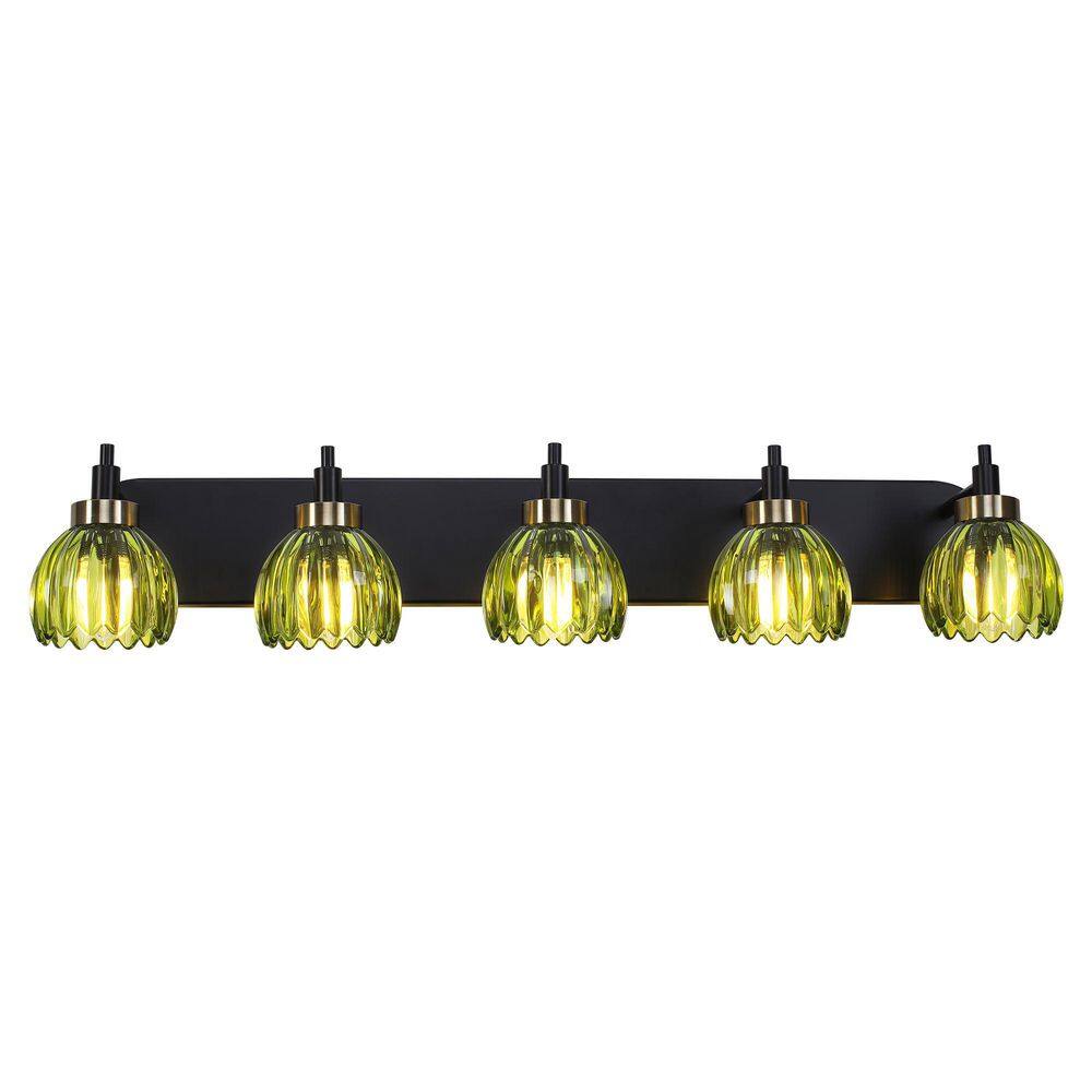 35.43 in. 5-Light Black and Brass Vintage Vanity Lights with Green Tulip Glass Shade Wall Sconce for Living Room Hallway price history on PriceWatchPro