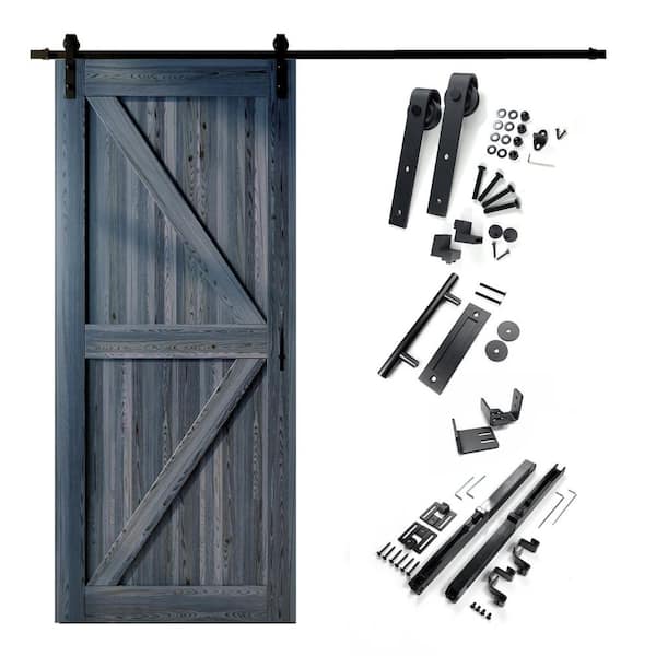 HOMACER 42 in. x 84 in. K-Frame Navy Solid Pine Wood Interior Sliding Barn Door with Hardware Kit, Non-Bypass