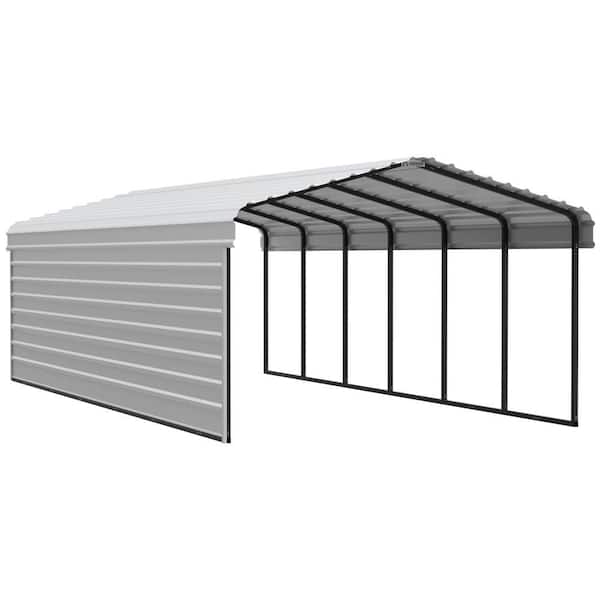 Arrow 12 ft. W x 29 ft. D x 7 ft. H Eggshell Galvanized Steel Carport with 1-Side Wall Kit