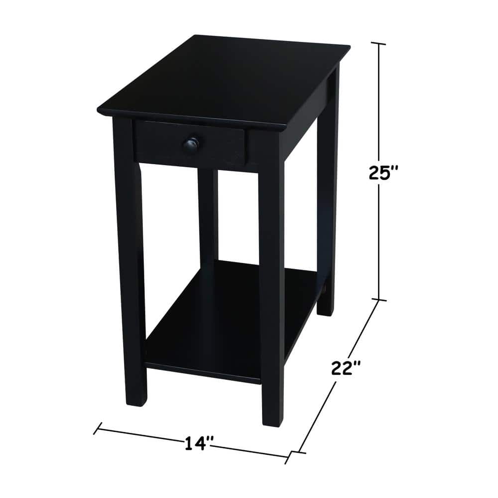 Elegant Black Solid Wood Narrow End Table with Storage