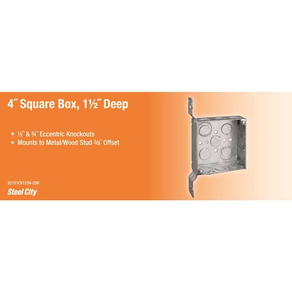 4 in. Square Metal Box with Bracket (52151CV1234-25R)