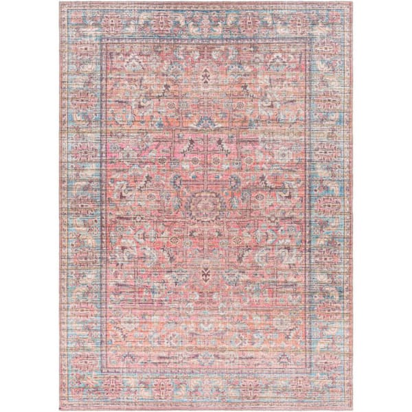 Livabliss Langley Pink/Light Blue 5 ft. x 7 ft. Indoor Machine-Washable Area Rug