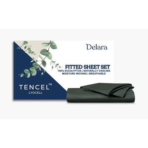 Delara 3-Piece Set Forest Green Solid 100% Eucalyptus Lyocell Tencel, Queen,Smooth & Breathable, Fitted Sheet Sets