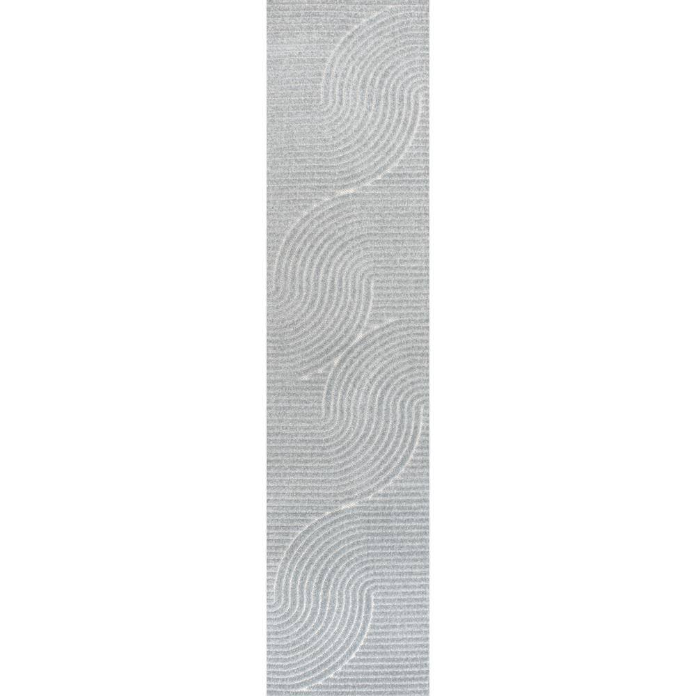Light Blue and Cream Geometric Synthetic Runner Rug, 2 x 8