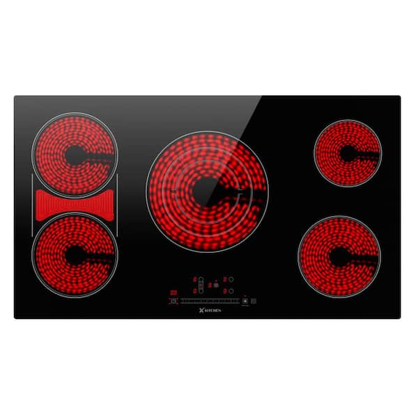 36 in. 5 Burners Radiant Electric Cooktop Ceramic Glass Surfacein Black with Tri-Ring Element and Bridge Element