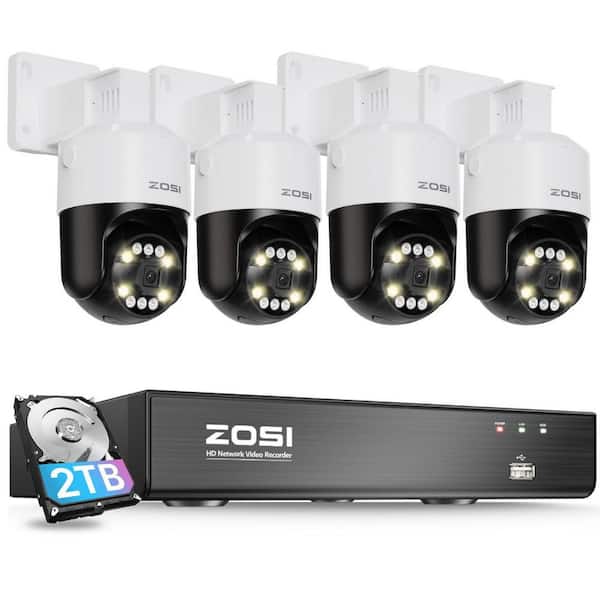 8-Channel 5MP 3K 2TB POE NVR Security System with 4 Wired Outdoor PTZ Cameras, 5X Digital Zoom