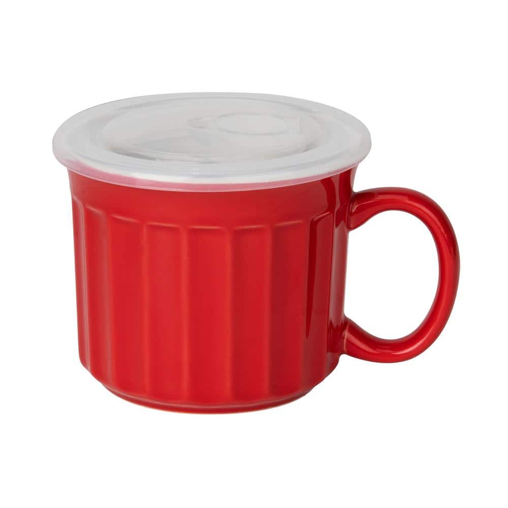Mind Reader 22 oz. Red Holds Vented Soup Mug, Stoneware Ceramic