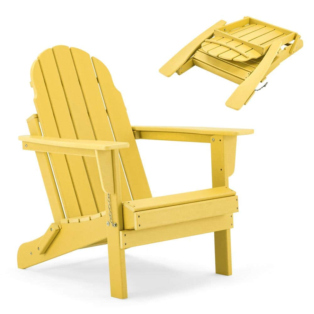 EROMMY Yellow HDPE Folding Plastic Adirondack Chair LYOT021YE The