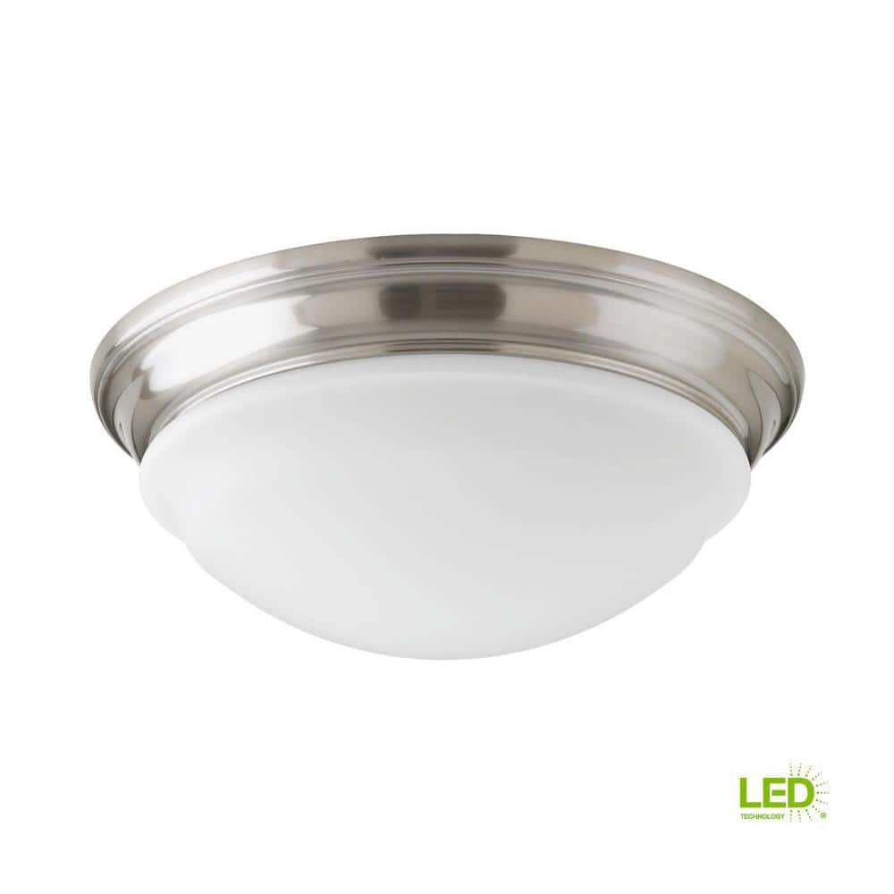 Brushed Nickel LED Flush Mount with Etched Glass Bowl