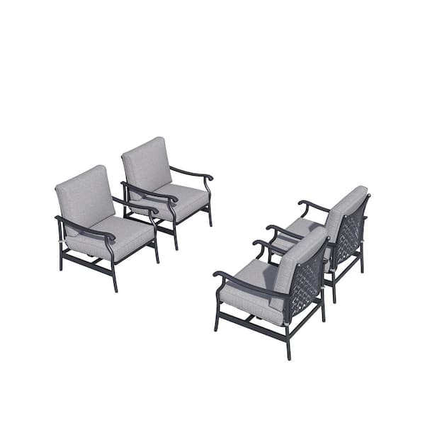 TOP HOME SPACE Metal Cushioned Outdoor Rocking Chairs with Gray Cushion (Set of 4)