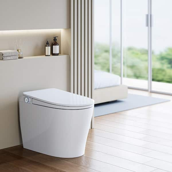 Elongated Smart Toilet 1.1 GPF in White with Heated Seat, Auto Flush, Build-in Tank, Pump and Night Light