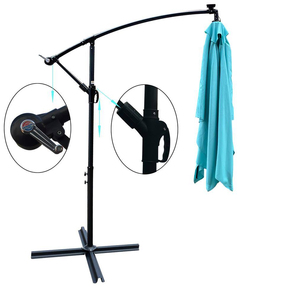 10 ft. x 6.5 ft. Rectangular Solar Powered LED Lighted Market Patio Umbrella in Turquoise, with Crank and Cross Base price history on PriceWatchPro