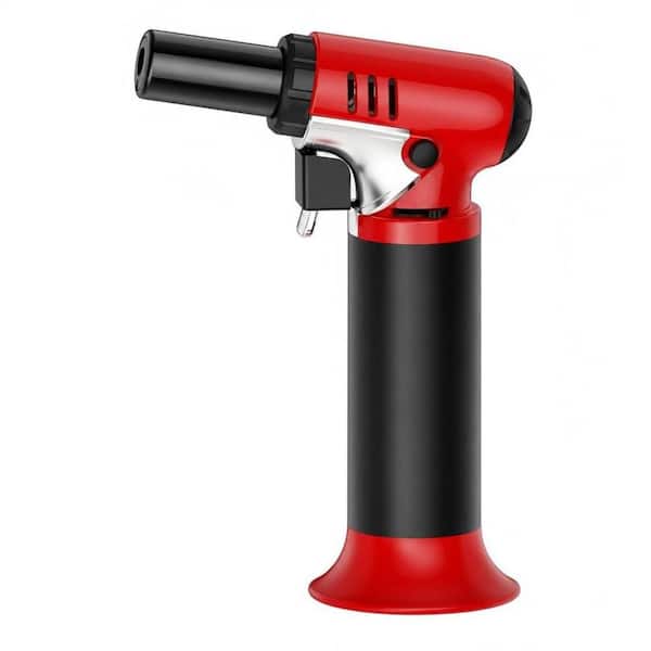 Alloy Steel, Red Butane Torch Lighter with Visible Fuel Window, Adjustable Continuous Flame (Butane Not Included)