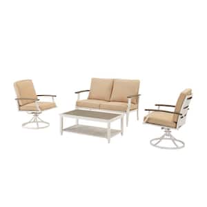 Marina Point 4-Piece White Steel Outdoor Patio Conversation Seating Set with Bare Cushions