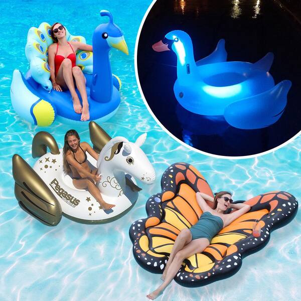 Swimline Animal Kingdom Light-Up Swan, Peacock, Monarch and Pegasus Extra Large Swimming Pool Float Combo Value Pack