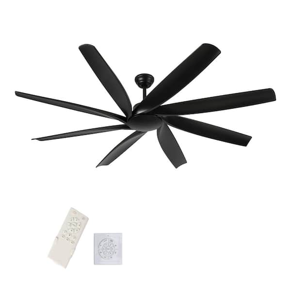 72 in. Standard Ceiling Fan No Light, 8 Reversible Blades, Quiet DC Motor, 6-Speed Remote, Timer, Downrod Mount, Black