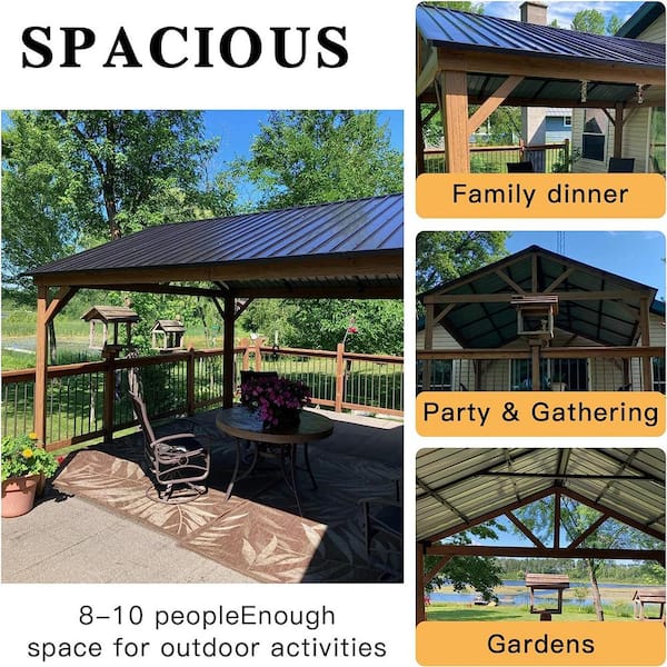 12 ft. x 14 ft. Hardtop Gazebo Outdoor Aluminum Gazebo with Galvanized Steel Gable Canopy(Yellow-Brown)