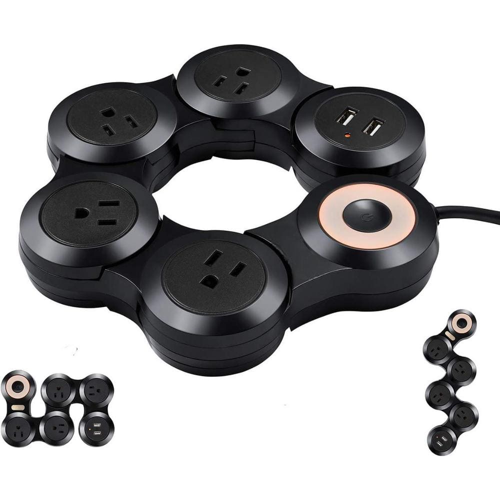 4-Outlet Flexible Surge Protector Power Strip with USB Port, 9 ft. Cord Len