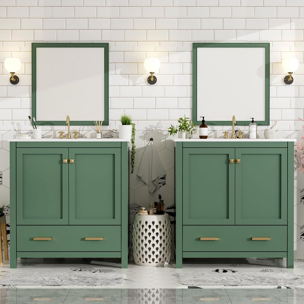 60 in. Double Sink Freestanding Green Bath Vanity with White Ceramic Top price history on PriceWatchPro