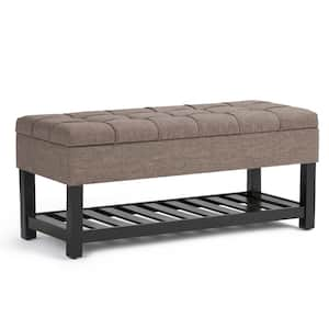 Saxon 44 in. Wide Transitional Rectangle Storage Ottoman Bench in Fawn Brown Linen Look Fabric