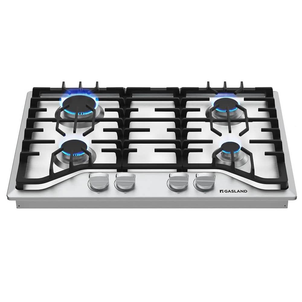 30 in. Recessed Gas Cooktop in Stainless Steel with 4-Burner, Thermocouple Protection