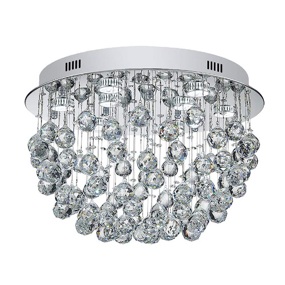 OUKANING 19.7 in. 9-Light Silver Modern Crystal Semi-Flush