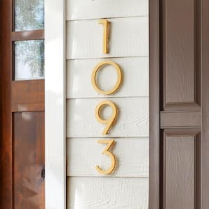 8 in. Brushed Brass Aluminum Floating or Flat Modern House Number 0