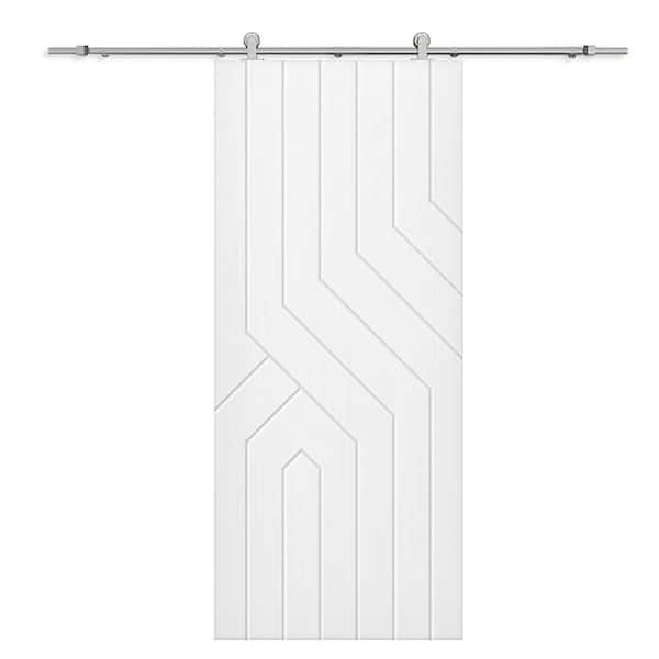 CALHOME 30 in. x 80 in. White Painted Composite MDF Paneled Interior Sliding Barn Door with Hardware Kit