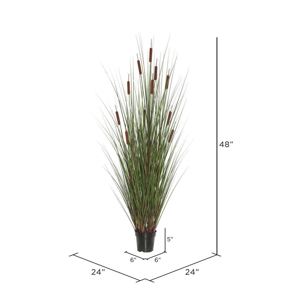 Lifelike 48" Green Grass and Cattails Potted Arrangement in Black Planter