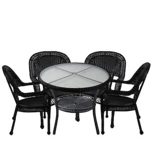 5-Piece Black Resin Wicker Patio Dining Set Table and 4 Chairs