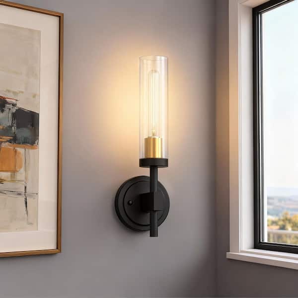 5 in. 1-Light Black Gold Wall Sconces, Clear Glass Modern Wall Lights for Bathroom Bedroom Living Room Hallway, 2-Pack
