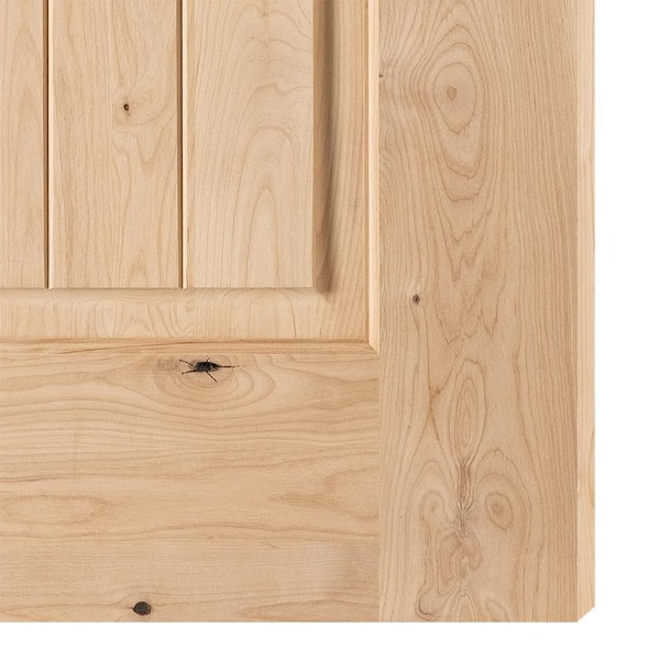 36 in. x 80 in. Rustic Knotty Alder 2-Panel Top Rail Arch V-Groove Unfinished Wood Front Door Slab 36 in. x 80 in. Rustic Knotty Alder 2-Panel Top Rail Arch V-Groove Unfinished Wood Front Door Slab