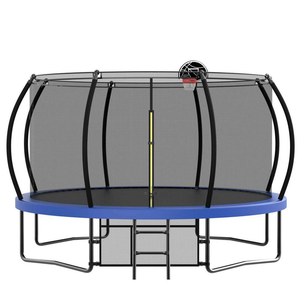 12 ft. Outdoor Recreational Trampoline with Basketball Hoop Enclosure Net L