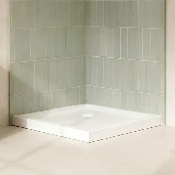 Breeze 36 in. L x 36 in. W Alcove Square Shower Pan Base with Corner Drain in White