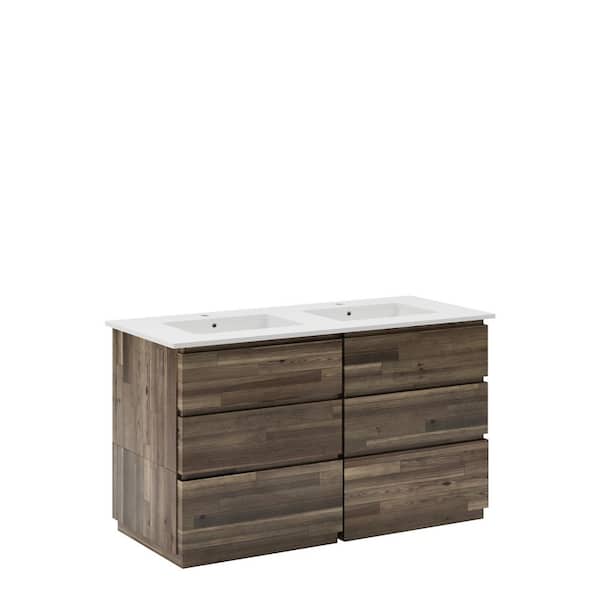 Fresca Formosa 60 in. Double Sink Freestanding Acacia Bath Vanity with White Quartz Top and Undermount Ceramic Sink