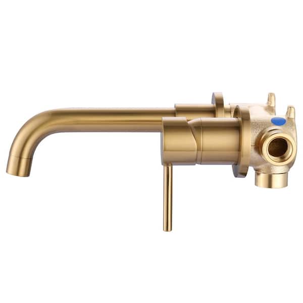 AVITAS Single Handle 2-Hole Wall Mounted Bathroom Faucet with Rough-in Brass Valve in Bruhsed Gold