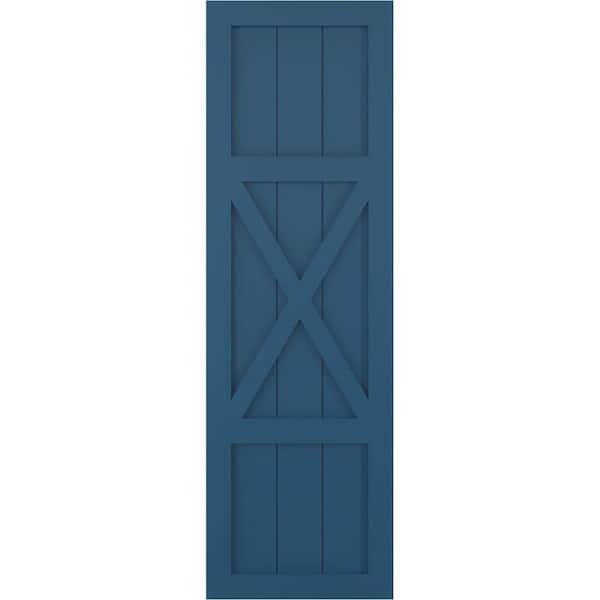 Ekena Millwork 12 in. x 44 in. True Fit PVC Center X-Board Farmhouse Fixed Mount Board and Batten Shutters Pair in Sojourn Blue