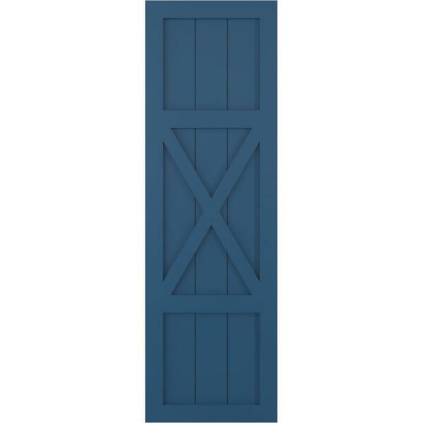 Ekena Millwork True Fit 12 in. x 53 in. PVC Center X-Board Farmhouse Fixed Mount Board and Batten Shutters in Sojourn Blue (Per Pair)