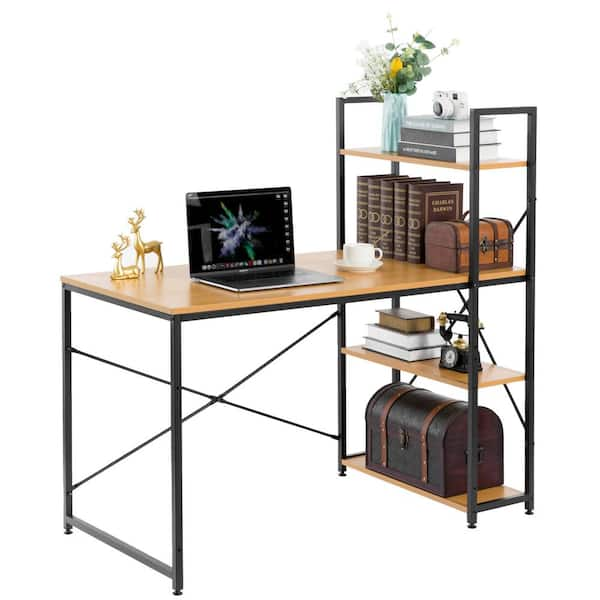 Decorotika Gama Computer Desk with Wall Cubby Shelf - Oud Oak & Black