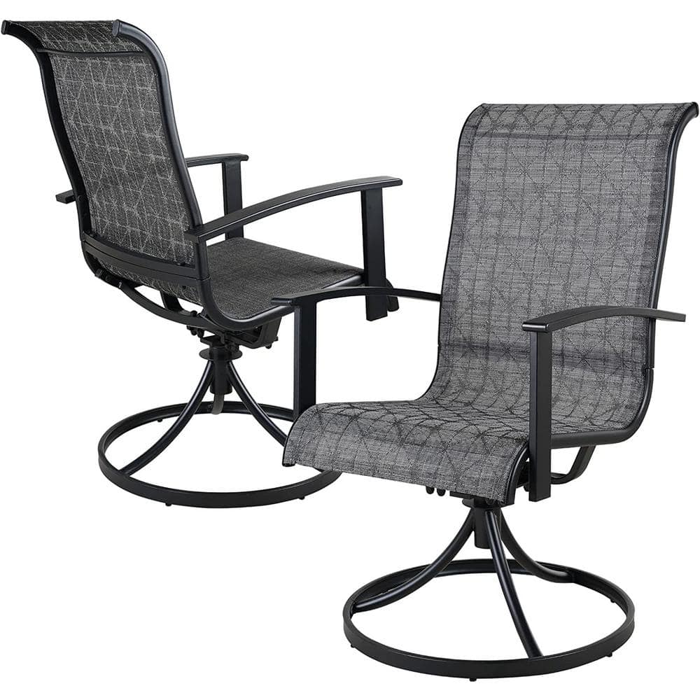 Black and Grey Plaid Outdoor Swivel Dining Chairs Set of 2