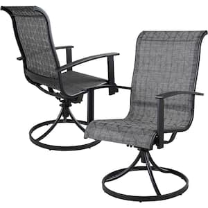 Patio Dining Metal Outdoor Rocking Chair for Lawn Garden Backyard Deck, Black & Grey Plaid (2-Pack)