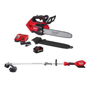M18 FUEL 14 in. Top Handle 18V Lithium-Ion Brushless Cordless Chainsaw 8.0 Ah Kit & M18 FUEL QUIK-LOK String Trimmer