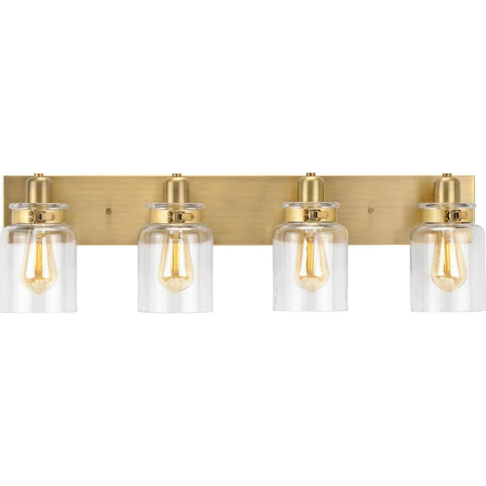 Calhoun 4-Light Vintage Brass and Clear Glass Bath Vanity Light