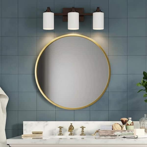 21 in. 3-Light Oil-Rubbed Bronze Contemporary Bathroom Vanity Light with Frosted Patterned Glass Shade
